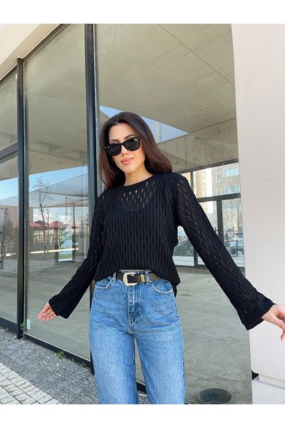 Puella Hanorac din plasă cu mâneci spaniole cu gâtul turnat Bluză de primăvară de vară