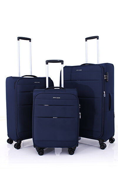 Pierre Cardin 4200 3'LÜ SET Ultra Light Hafif Lüx Kumaş Tekerlekli Valiz LACİVERT