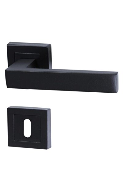 Merkezoğlu Mat Siyah Kare Rozetli Oda Kapı Kolu Tam Set – 40 mm – Sessiz Kilitli