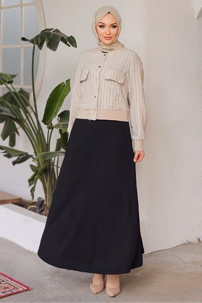 Bestenur Puff Scuba Flared Skirt 771 - Black
