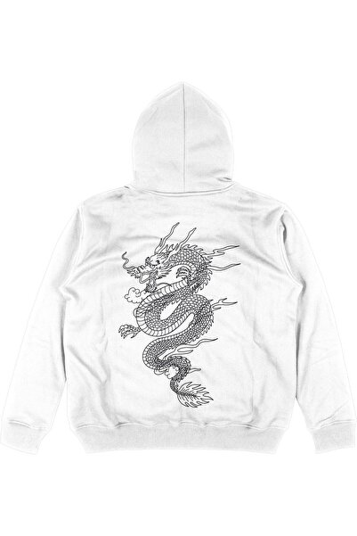 Adrift Φούτερ με κουκούλα Dragon White Oversize Unisex Hoodie