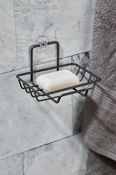 CEPHOME siyah metal duvara yapışkanlı sabunluk-raf