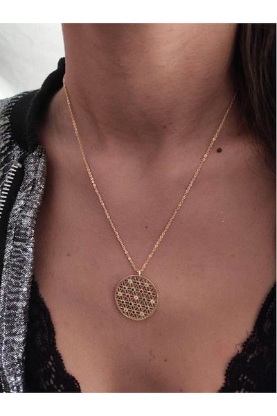 TÜKKAN ACCESSORİES Flower of Life Patterned Gold Necklace - Kol162