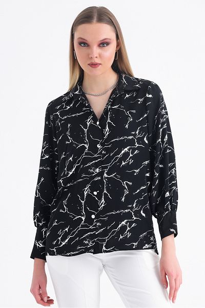 MD trend Cămașă de damă din satin supradimensionat cu mânecă cu balon cu model folie argintie