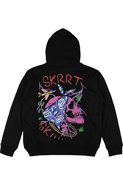 Adrift Hanorac cu glugă unisex, negru, supradimensionat, Skrrt