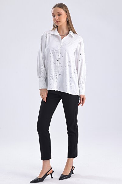 MD trend Γυναικείο σατέν πουκάμισο με ασημί φύλλο με σχέδιο με μπαλόνι