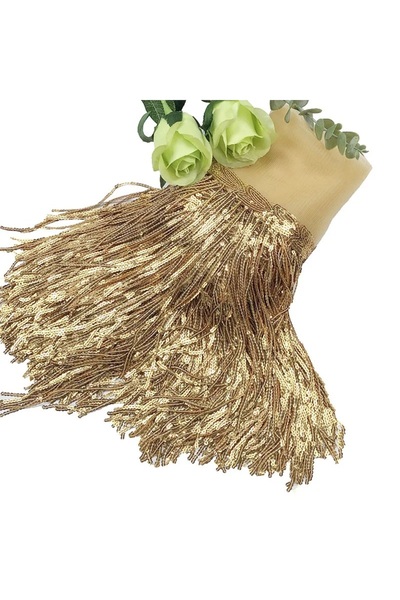 ESRA ŞELEM Gold Renk Pullu Saçak Püskül Dekoratif Şerit Aksesuar