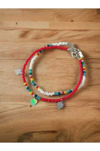 nasclaycollection 2-Piece Red and White Color with Anklet Heart
