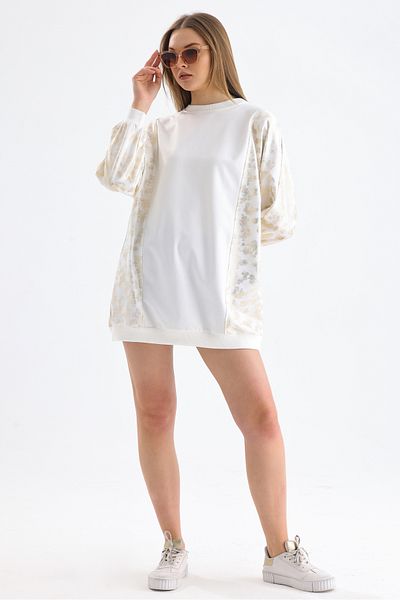MD trend Hanorac oversize pentru damă, cu model din folie, cu decolteu rotund
