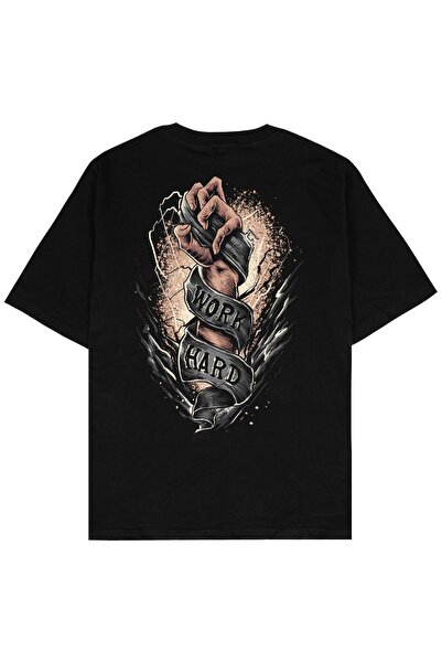 Adrift Work Hard Μαύρο μπλουζάκι Unisex Oversize