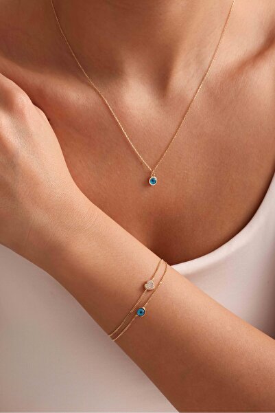 Gianfranco 14 Ayar Altın Nazar Boncuklu Göz Kolye Bileklik Set