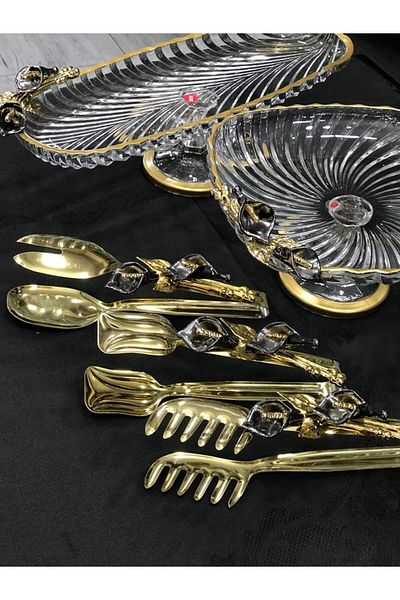 Santara AVANGARDE GOLD METAL GALA FLOWERY WONDERFUL PRESENTATION SET CONSISTE OF 3 TANES PRESENTATIONS AND SERVICE SET OF 3