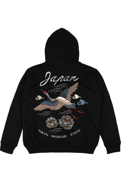 Adrift Japan Crane Siyah Oversize Unisex Kapüşonlu Sweatshirt Hoodie