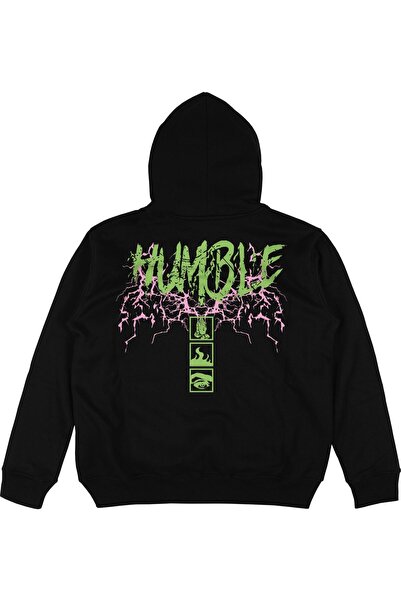 Adrift Unisex Oversize Μαύρο Φούτερ με κουκούλα - Humble