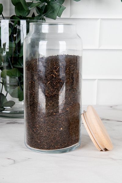 DNS HOME Glass Jar Storage Container with Wooden Vacuum Lid 1300 ml