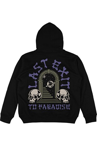 Adrift Μαύρο Oversize Unisex Φούτερ με κουκούλα