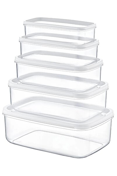 SWENCRAFT Food Storage Container Box 5-Piece Dowry Set Can Enter Microwave Deep Freezer White Gray Pink