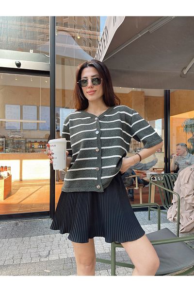 Puella BICYCLE COLLAR STRIPED SILVER BUTTONED SUMMER CARDIGAN