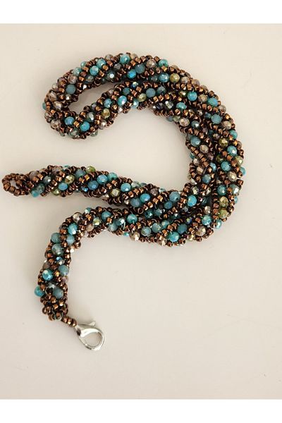 Eva Takı Ethnic Bohemian Spiral Rotating Model Crystal Copper Turquoise Bead Necklace