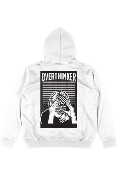 Adrift Hanorac cu glugă unisex supradimensionat alb Overthinker