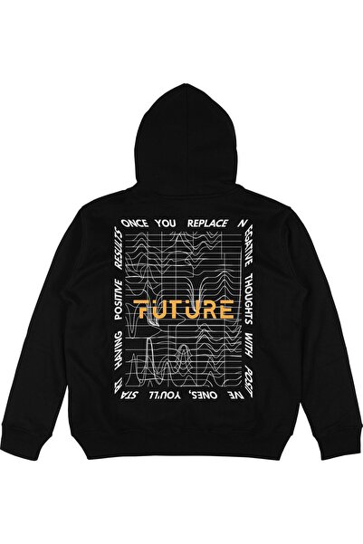 Adrift Μαύρο Oversize Unisex Φούτερ με Κουκούλα - Future Hoodie