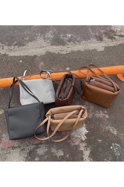 ZR Accessory Geantă de umăr pentru femei, cu bandă dublă, texturată satinată, rezistentă la pete, antracit