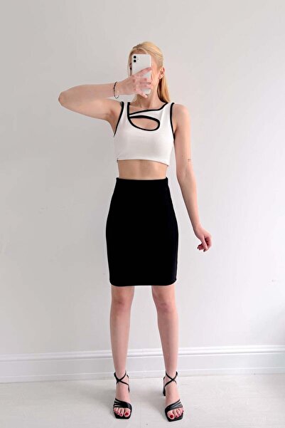 LONCA Fusta neagră scurtă, tricotată din Lycra, pentru femei - HK6781