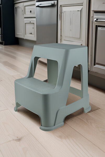 Melkan Home Çift Basamaklı Metalik Gri Tabure - Büyük Boy Basamaklı Tabure - 2 Basamaklı Mutfak Banyo Taburesi