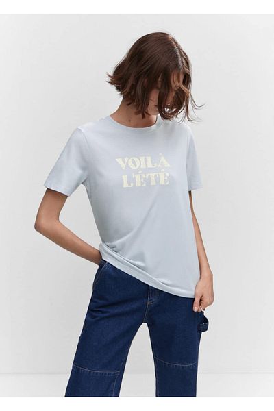 MANGO Woman Bavlnené tričko s lodičkovým vzorom