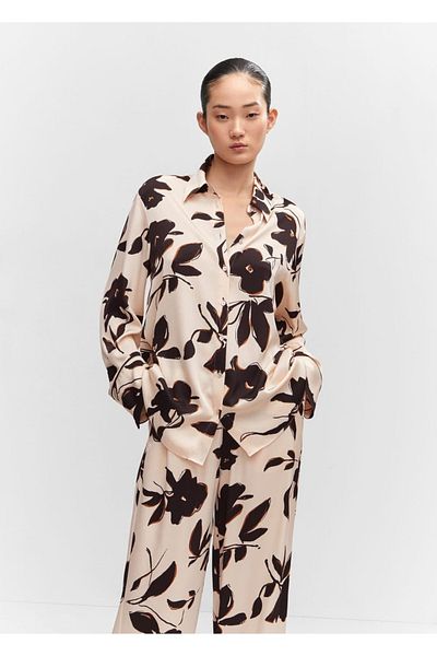 MANGO Woman Patterned satin shirt