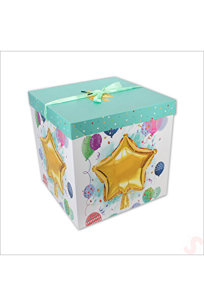 Süsle Baby Party Kapaklı, Katlanır Demonte Karton Kutu, 30cm - Balon & Yeşil