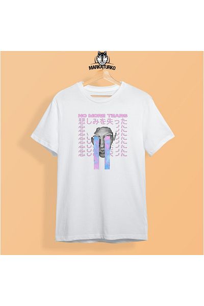 MarkaTurko Tricou unisex din bumbac pieptănat alb cu imprimeu No More Tears 2605-b98