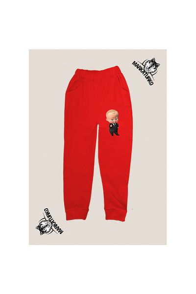 MarkaTurko Baby Boss Printed Unisex Special Design Βαμβακερή Κόκκινη Παιδική φόρμα 1165-14k