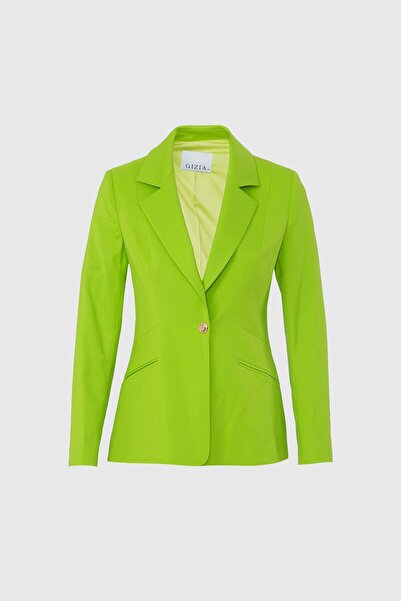 GİZİA Fit Kesim Blazer Tek Düğmeli Yeşil Ceket