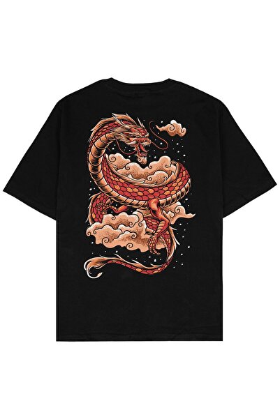 Adrift Tricou unisex oversize Red Dragon Black