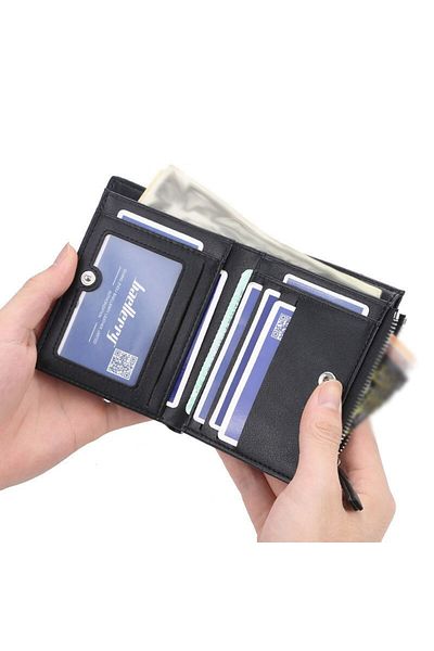 baellerry Men's Zippered Italian Leather Card Holder Wallet