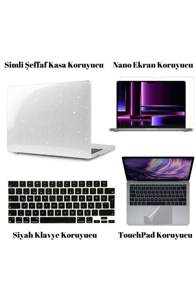 Nezih Case Macbook Pro 16 inç M3 / M3 Pro / M3 Max A2991 Uyumlu Kılıf 360 Derece Full Korumalı 4'lü Set