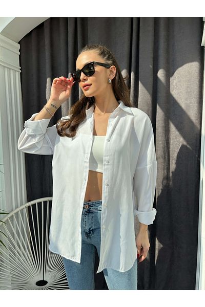 Elif Özbey Butik Cămașă albă oversize din poplin