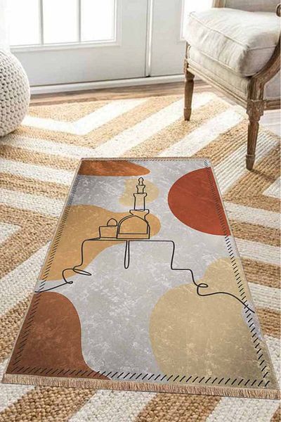 Pilloveland سجادة صلاة بقاعدة من جلد الغزال مقاس 70 × 120 سم - خط