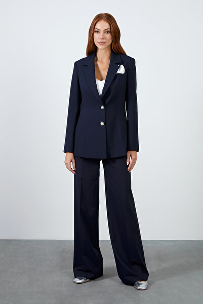 GİZİA Mono Kapamalı Mendil Detaylı Rahat Kesim Lacivert Takım