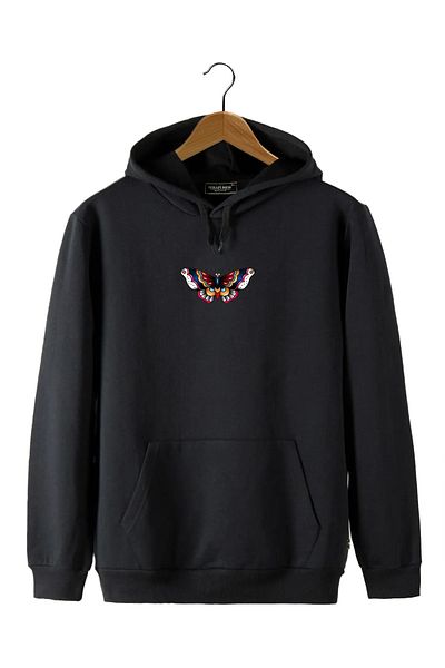 Modern Moda Unisex Hooded Front Butterfly Printed Slim Fit Kangaroo Pocket Sweatshirt