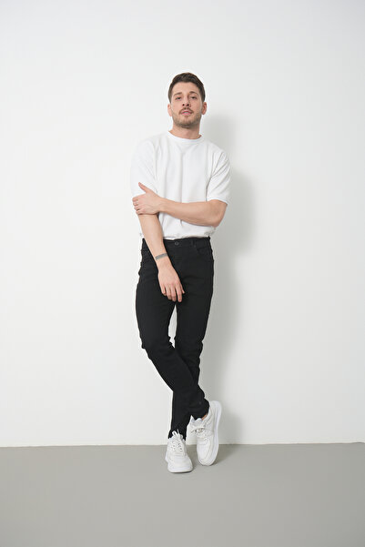 Jeanblack Ανδρικό ίσιο μαύρο τζιν παντελόνι με ελαστικό τζιν με λύκρα