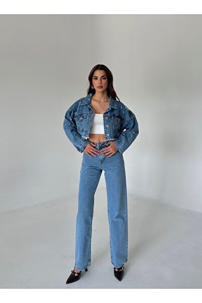 Laluvia Világoskék hómosás széles szárú, bő Palazzo Jean nadrág