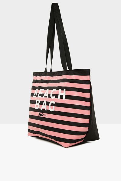Bagmori Black Women's Striped Beach Bag Printed Beach Bag M000008438