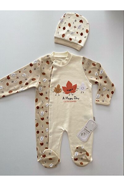 Balgüneş Tekstil Leylek Serisi  Bej Bebek Zıbın Takımı 2'li Set %100 Pamuk