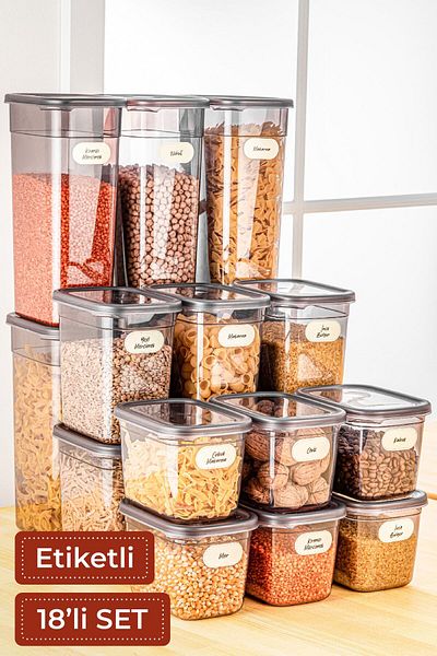 Vienev 18-Piece Peggy Rectangular Storage Container with Label 6x((1.3 L, 2 L, 3.2 L) Anthracite