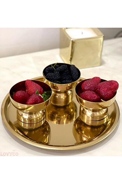 LOVYCO 6 Adet Gold Tepsi Altın Renk,yuvarlak Metal Tepsi 23 Cm