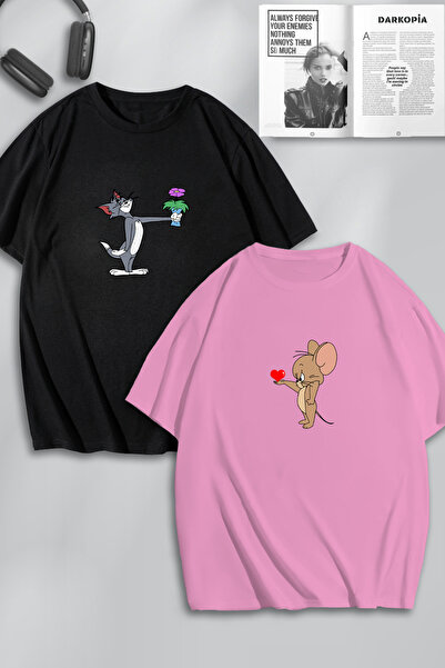 macklin Unisex majica za žene i muškarce sa motivom cveta i srca Tom i Džeri ...