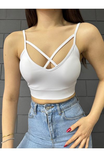 BİKELİFE Women's Front Cross Rope Strap Padded Crop Top Bustier