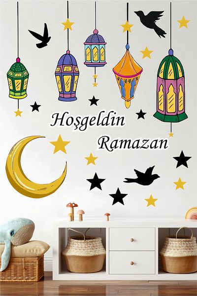Grafikup Set de autocolante de bun venit pentru Ramadan, cu tematică de sticlă